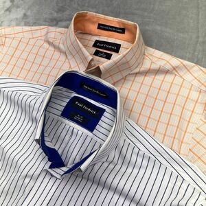 Lot of 2 Paul Fredrick Dress Shirt Non-Iron‎ Two Ply Cotton Classic Fit 16 Boho